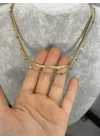 Çelik İkili Mineli Renkli İtalyan Kolye (40+5 cm)