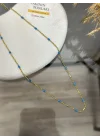Çelik Mavi Mineli Kolye (40+5 cm)