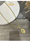 Çelik Turkuaz Taşlı Yaprak Kolye (40+5 cm)