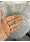 Çelik Turkuaz Taşlı Yaprak Kolye (40+5 cm)