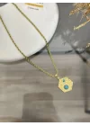 Çelik Turkuaz Taşlı Altıgen Kolye (40+5 cm)