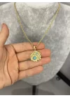 Çelik Turkuaz Taşlı Altıgen Kolye (40+5 cm)