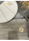 Çelik Pembe Mineli İncili Vintage Kolye (40+5 cm)