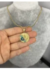Çelik Mavi Çiçekli Tuğralı Kolye (40+5 cm)