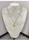 Çelik Mavi Çiçekli Tuğralı Kolye (40+5 cm)