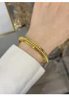 22 Ayar Telkari Ortası İşli Üç Sıra Pullu Kelepçe Bilezik (6.0 cm)