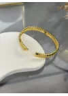 22 Ayar Telkari Ortası İşli Üç Sıra Pullu Kelepçe Bilezik (6.0 cm)