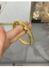 22 Ayar Telkari Ortası İşli Üç Sıra Pullu Kelepçe Bilezik (6.0 cm)