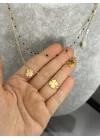 Çelik İkili Yonca Pullu Kolye (40+5 cm)