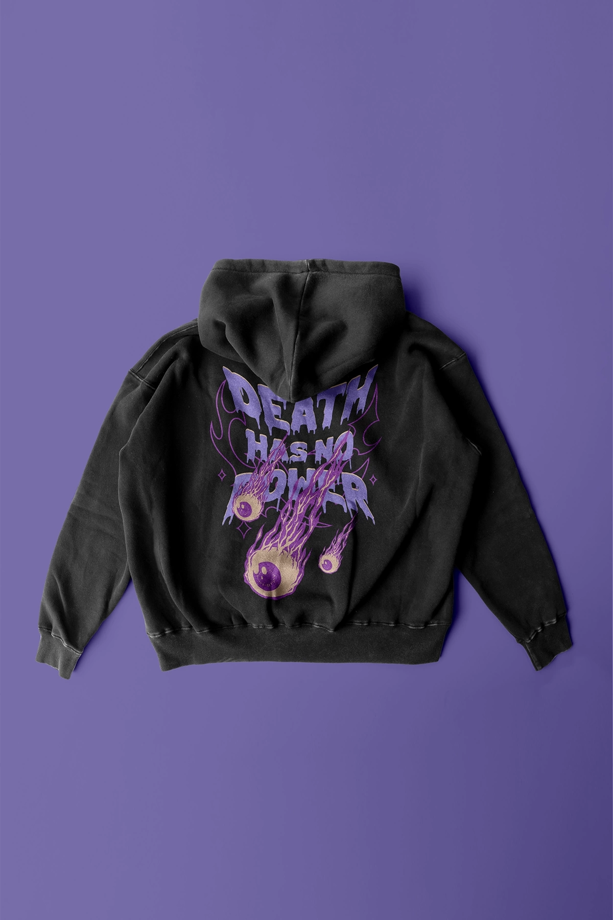 Death Has No Power Sırt ve Ön Baskılı Unisex Oversize Siyah Sweatshirt