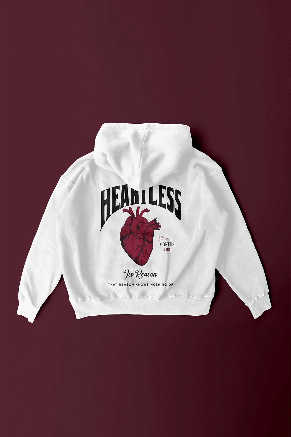 Heartless Sırt ve Ön Baskılı Unisex Oversize Beyaz Sweatshirt