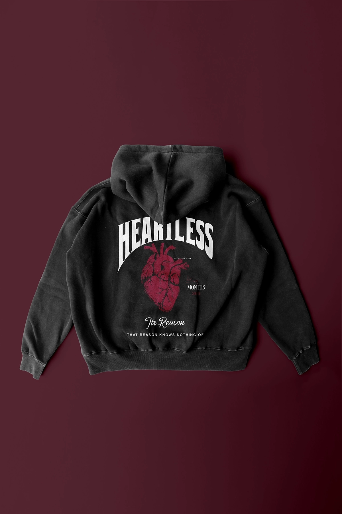 Heartless Sırt ve Ön Baskılı Unisex Oversize Siyah Sweatshirt