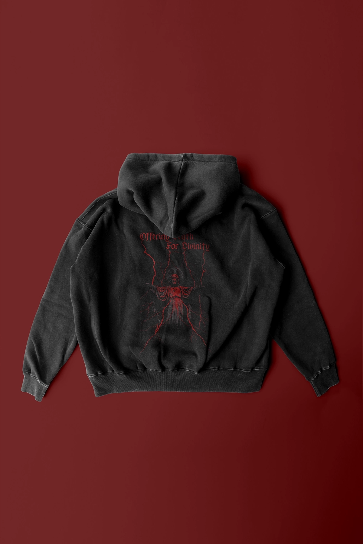 Offering Death Sırt ve Ön Baskılı Unisex Oversize Siyah Sweatshirt