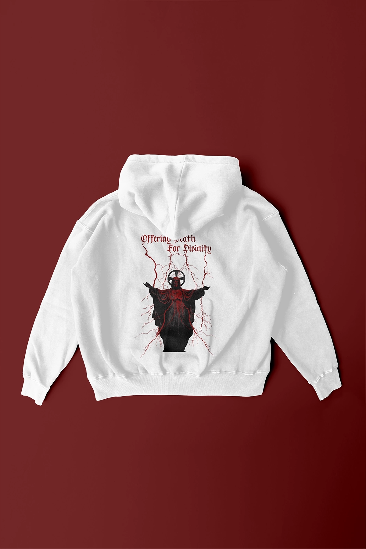 Offering Death Sırt ve Ön Baskılı Unisex Oversize Beyaz Sweatshirt