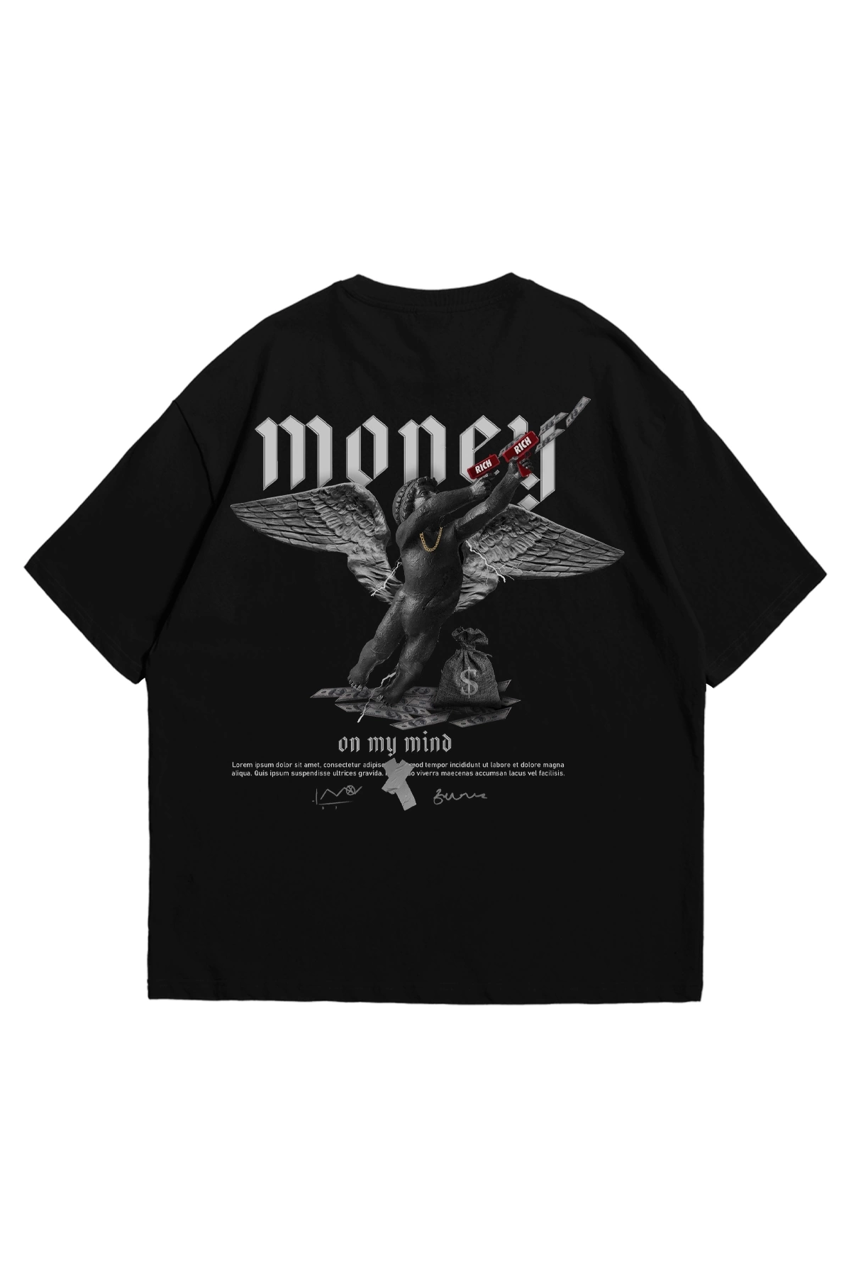 Money Baskılı Siyah Oversize Unisex Tshirt