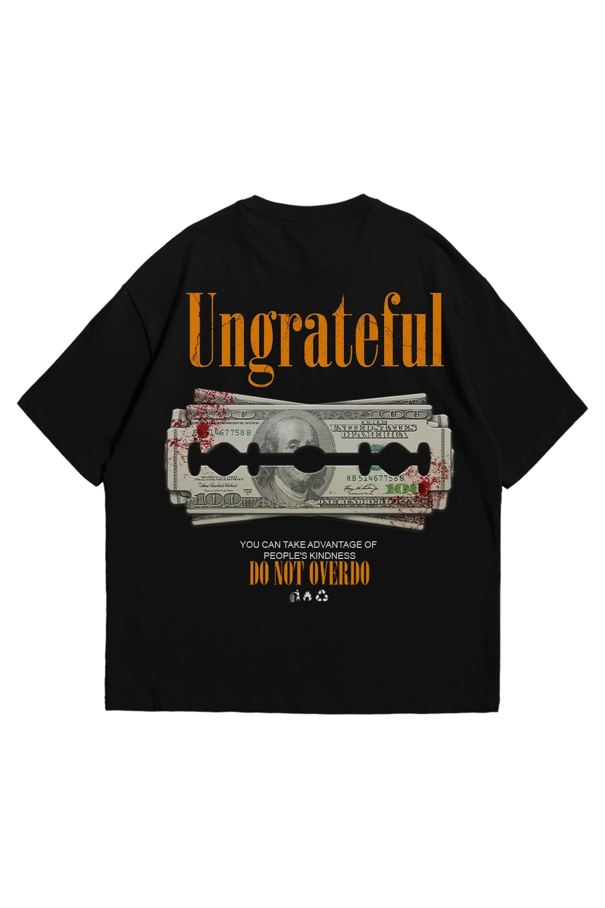 Ungrateful Baskılı Siyah Oversize Unisex Tshirt