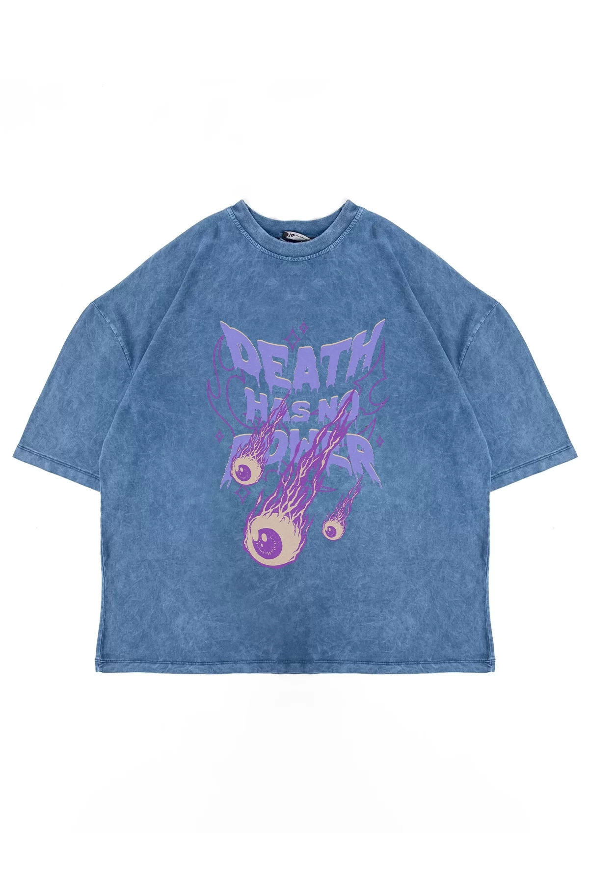 Death Has No Power Baskılı Yıkamalı Mavi Oversize Unisex Tshirt