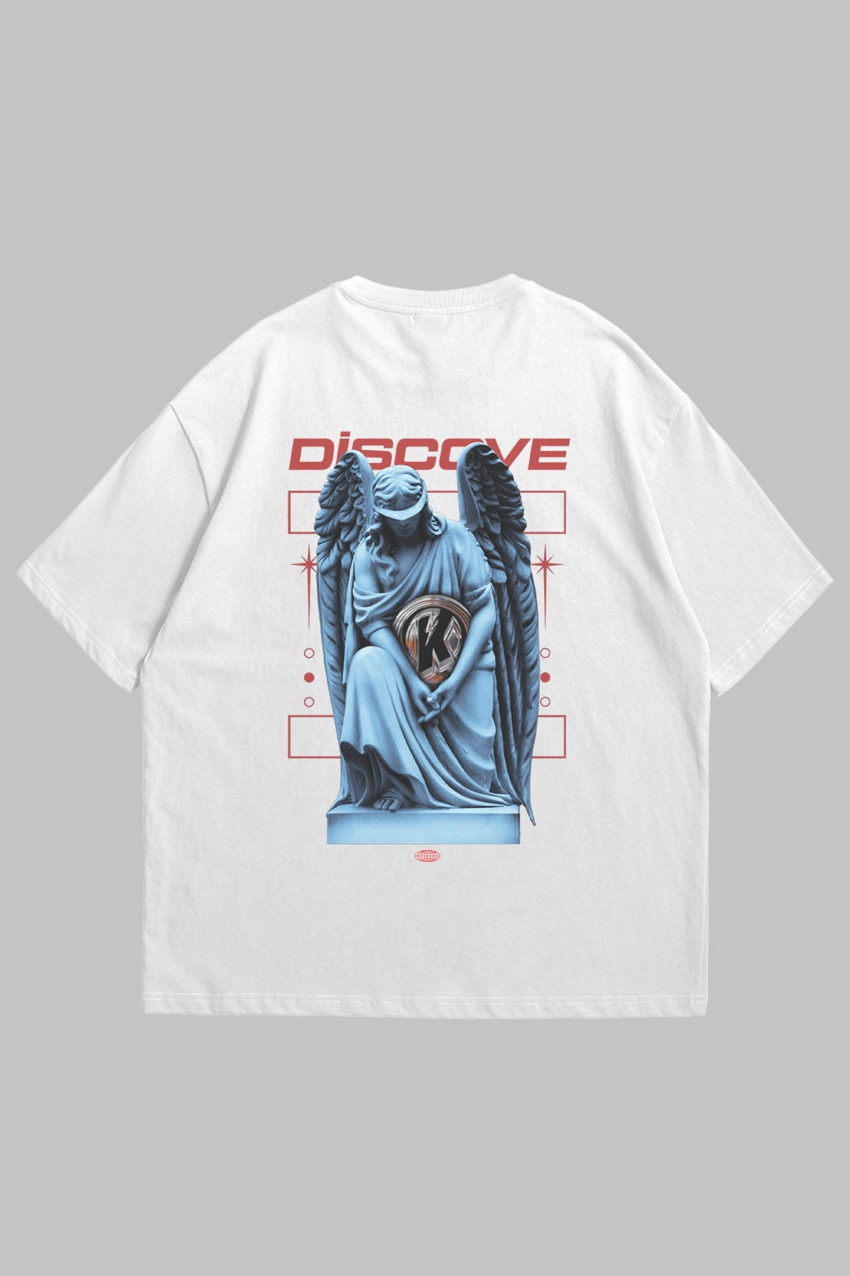 Discove Baskılı Beyaz Oversize Unisex Tshirt