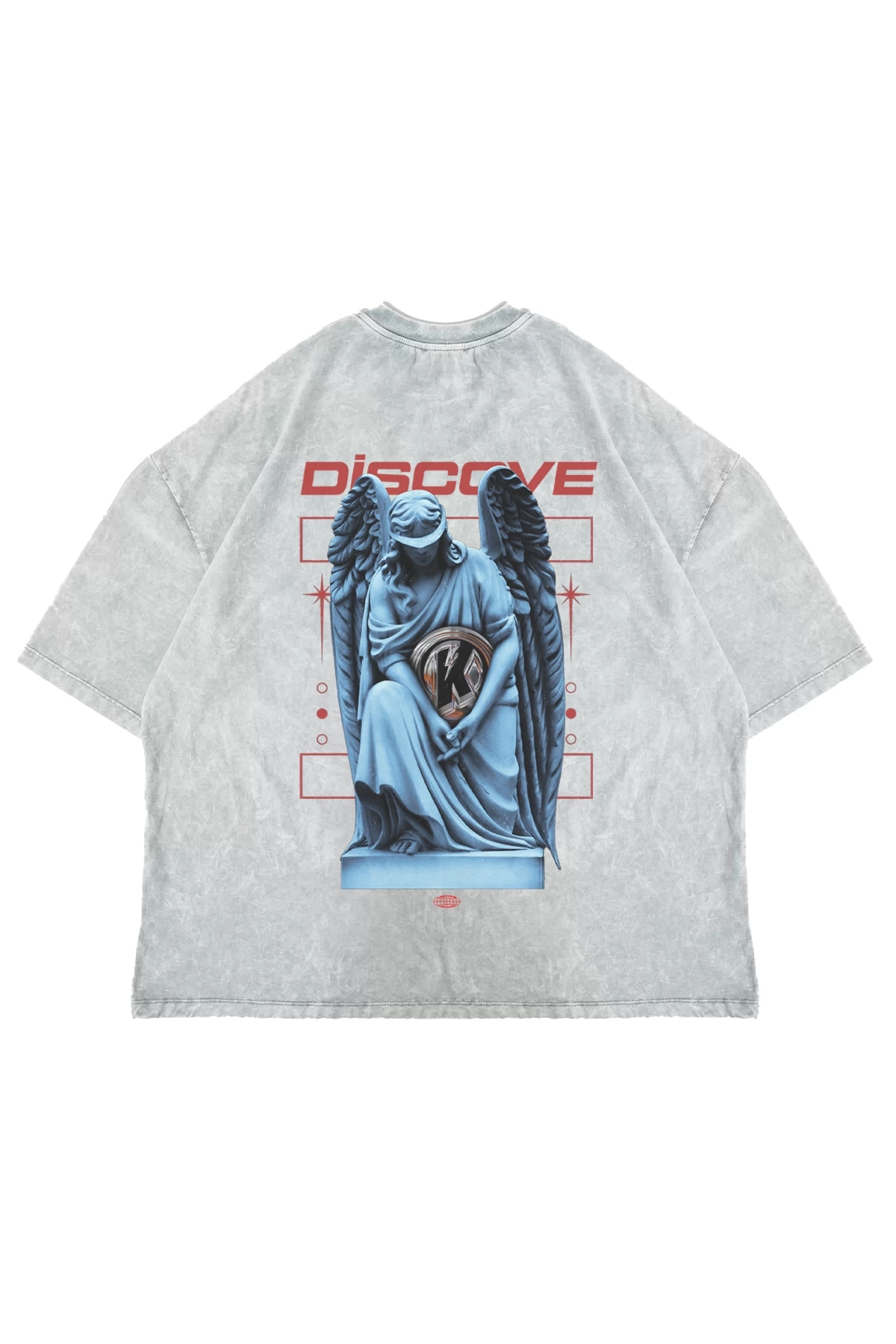 Discove Baskılı Yıkamalı Beyaz Oversize Unisex Tshirt