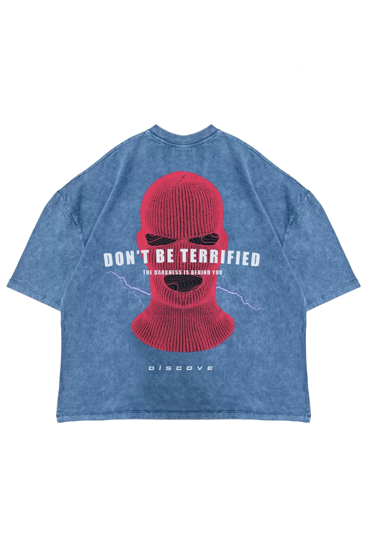 Dont be Terrified Baskılı Yıkamalı Mavi Unisex Oversize Tshirt