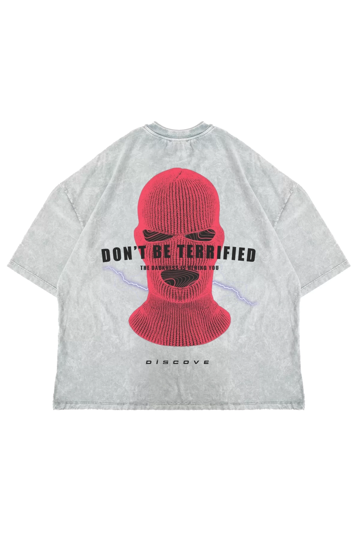 Dont be Terrified Baskılı Yıkamalı Beyaz Unisex Oversize Tshirt