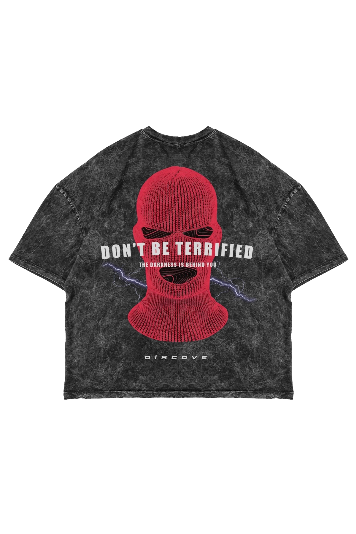 Dont be Terrified Baskılı Yıkamalı Siyah Unisex Oversize Tshirt