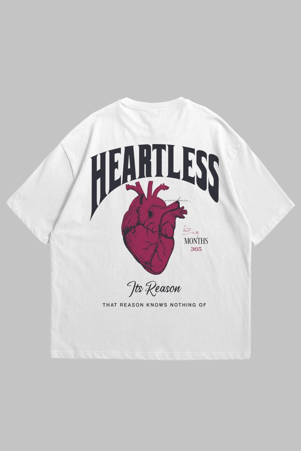 Heartless Baskılı Beyaz Oversize Unisex Tshirt