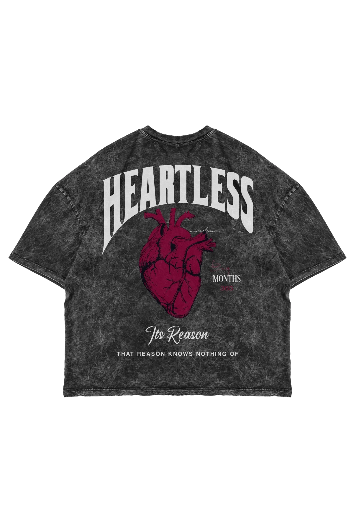 Heartless Baskılı Yıkamalı Siyah Oversize Unisex Tshirt