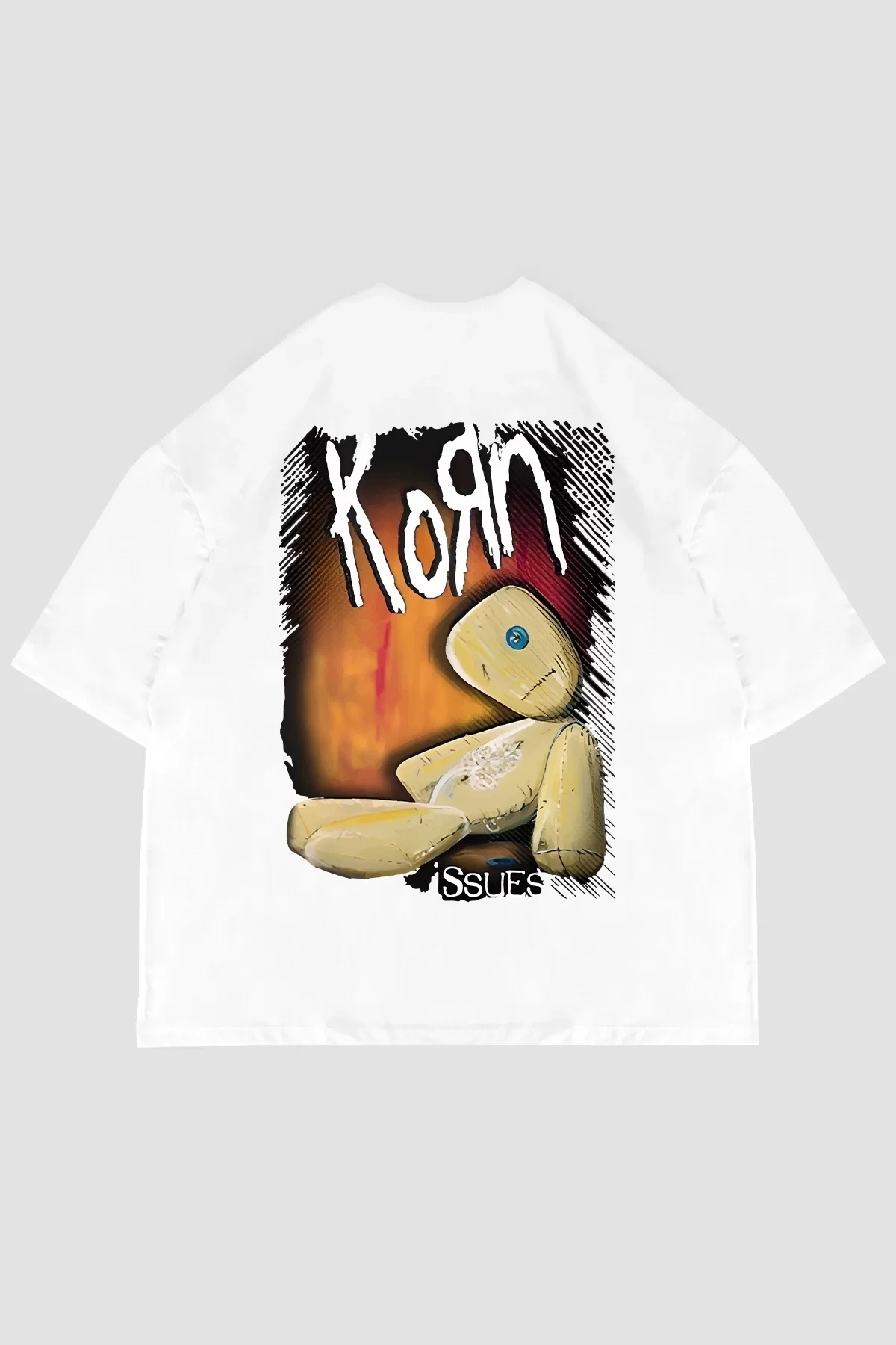 Korn Sırt Baskılı Oversize Unisex Beyaz Tshirt