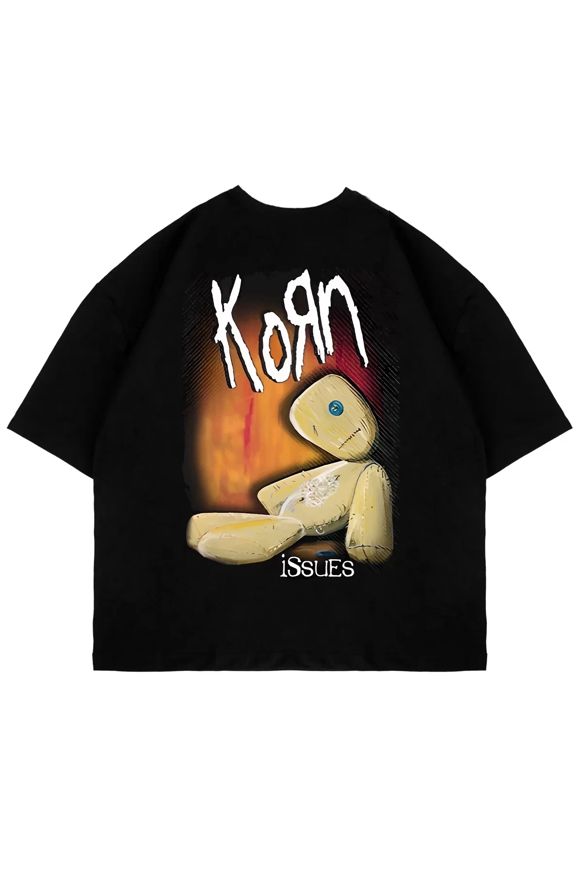 Korn Sırt Baskılı Oversize Unisex Siyah Tshirt