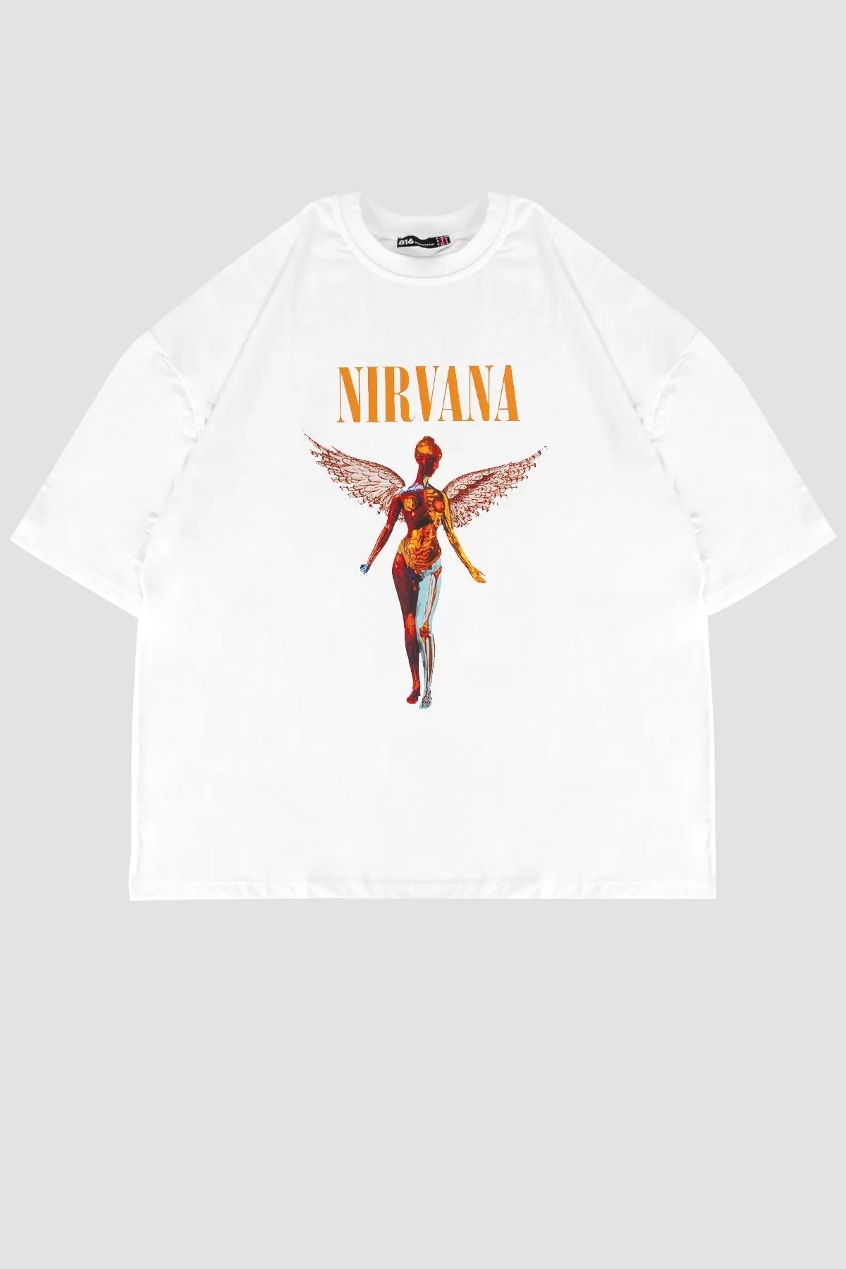 Nirvana Angel Baskılı Oversize Unisex Beyaz Tshirt