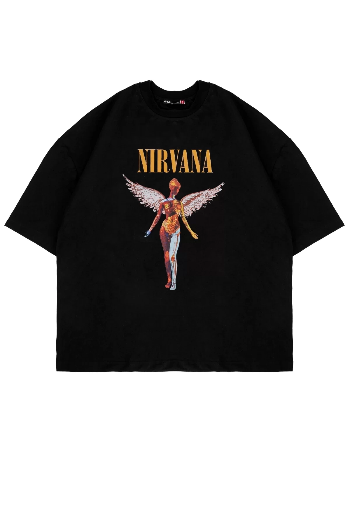 Nirvana Angel Baskılı Oversize Unisex Siyah Tshirt