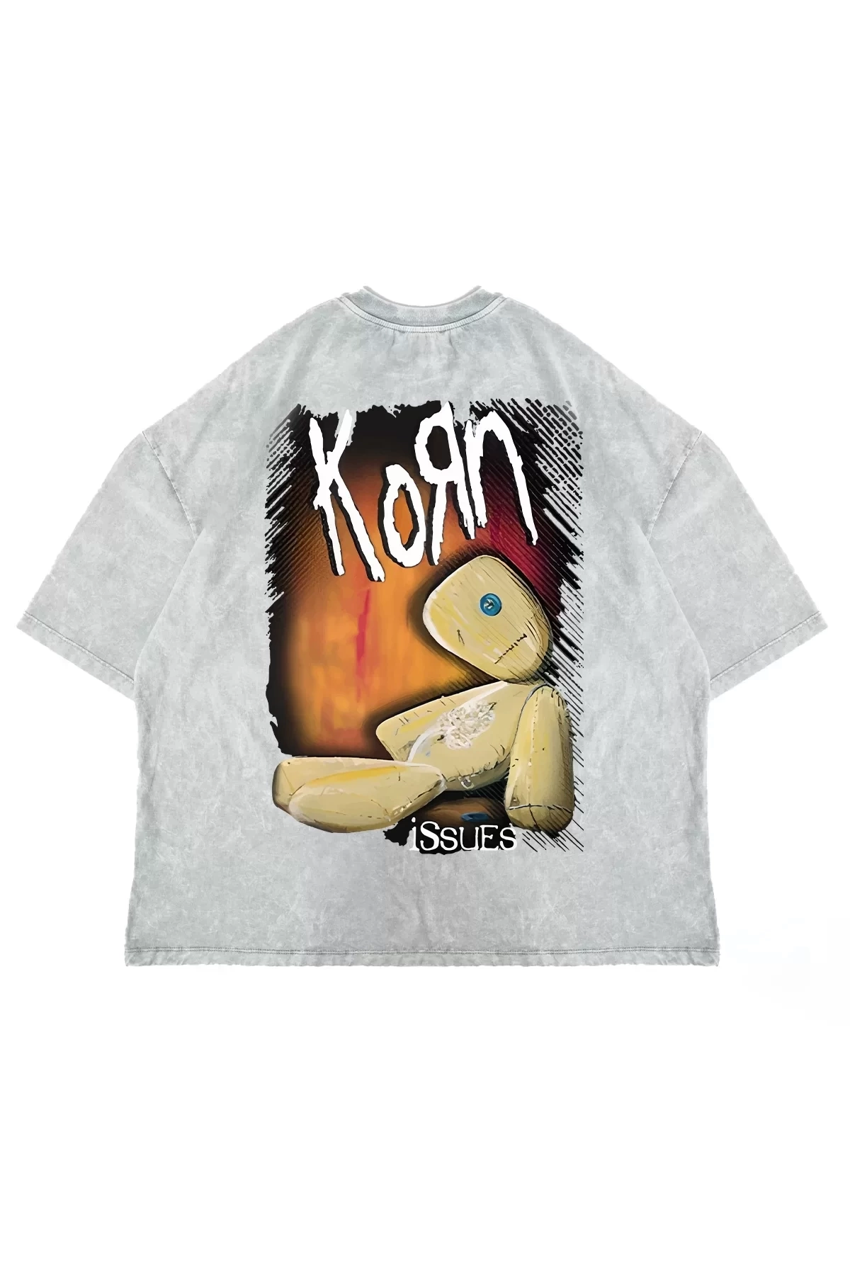 Yıkamalı Beyaz Korn Sırt Baskılı Oversize Unisex Tshirt