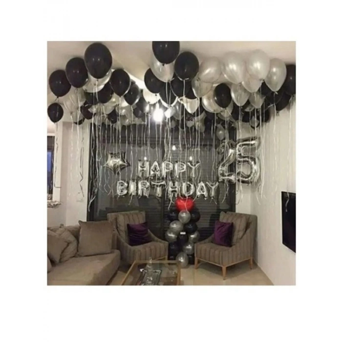 Yetişkin Doğum Günü Seti Gümüş Happy Bırthday Seti