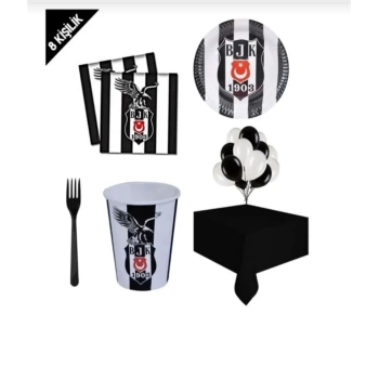 Doğum günü Seti Beşiktaş baskılı Tabak Bardak Peçete 8 Kişilik