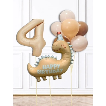 4 YAŞ Retro Dinazor Tema Yaş Balonlu Doğum Günü Balon Zinciri Seti Retro Dinozor Konsept