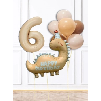 6 Retro Dinazor Tema Yaş Balonlu Doğum Günü Balon Zinciri Seti Retro Dinozor Konsept