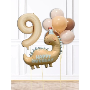 9 Retro Dinazor Tema Yaş Balonlu Doğum Günü Balon Zinciri Seti Retro Dinozor Konsept