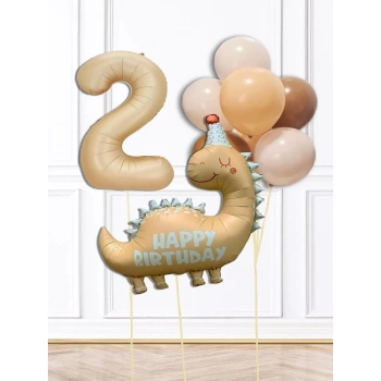 2 YAŞ Retro Dinazor Tema Yaş Balonlu Doğum Günü Balon Zinciri Seti Retro Dinozor Konsept