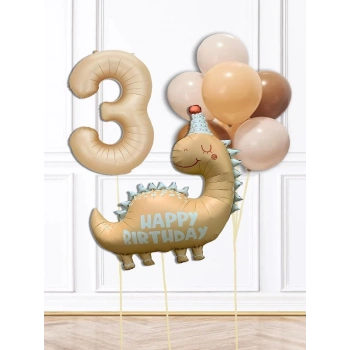 3 YAŞ Retro Dinazor Tema Yaş Balonlu Doğum Günü Balon Zinciri Seti Retro Dinozor Konsept