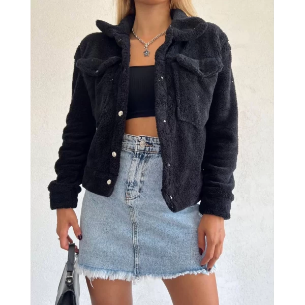 Çift Cepli Peluş Ceket