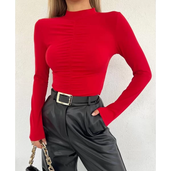 Dik Yaka Büzgülü Crop
