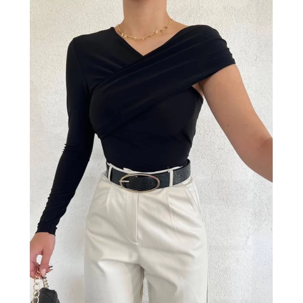 Göğüs Bantlı Tek Omuz Crop
