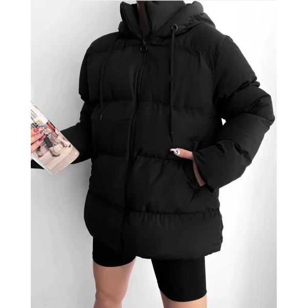 Kapşonlu İpli Puffer Şişme Mont
