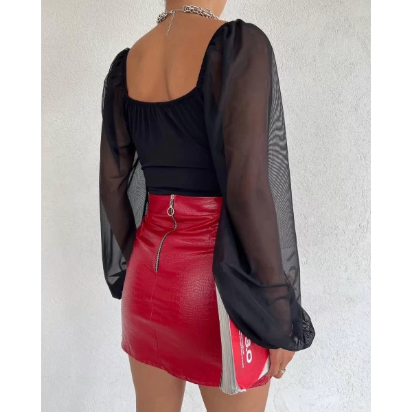 Kolları Tül Detay Büzgülü Crop