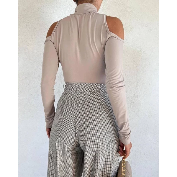 Omuz Dekolte Fermuarlı Bodysuit