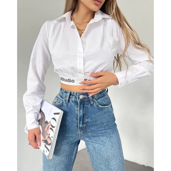 Sagaza Şeritli Crop Gömlek