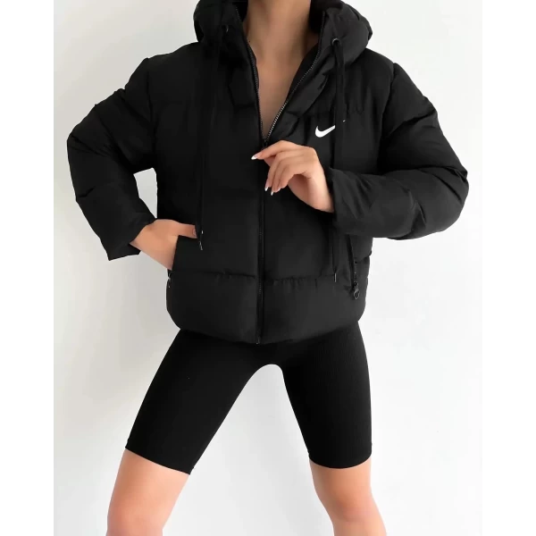 Siyah Mrk Kapşonlu Basic Şişme Mont