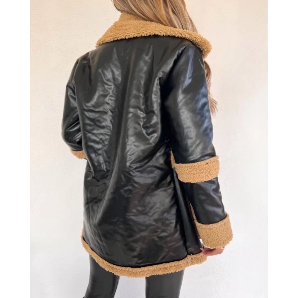 Taba İçi Kürklü Uzun Deri Ceket