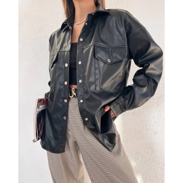 Zara Şardonlu Deri Gömlek